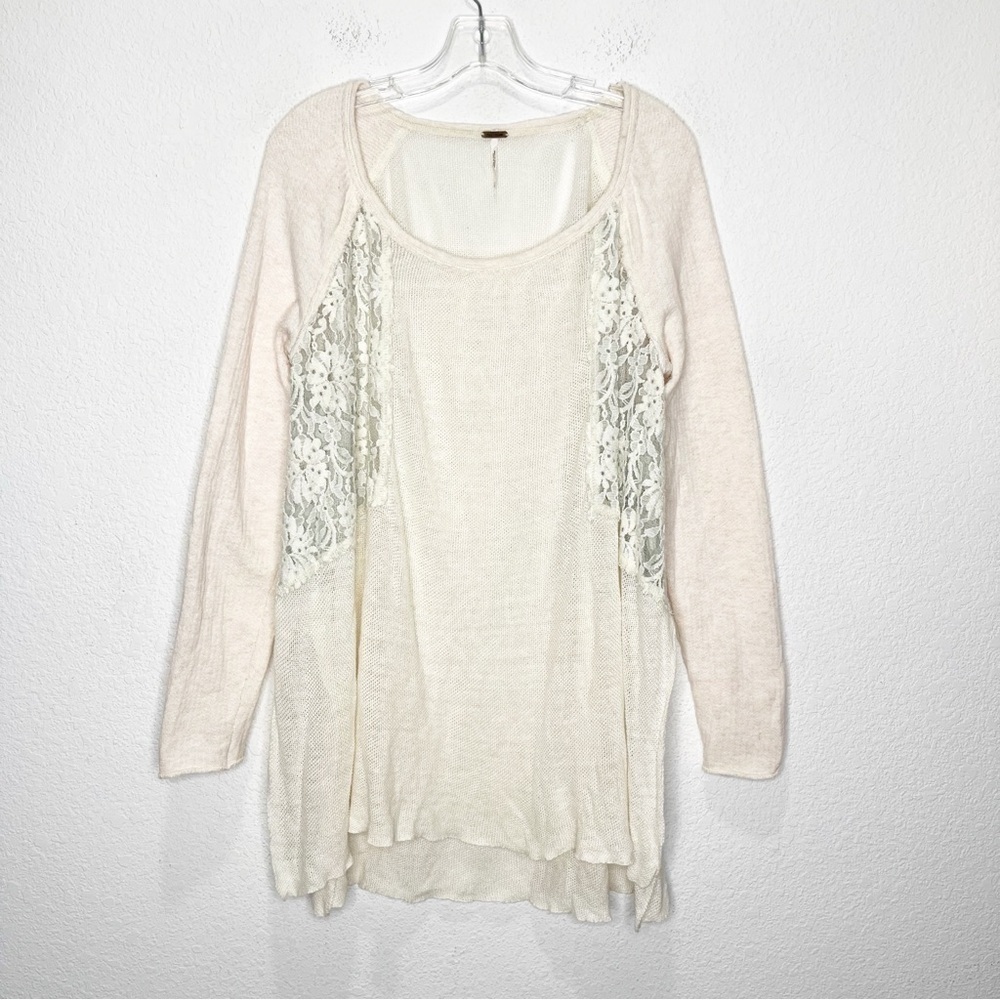 Free People Mix Media Lace Insert Slit Ercu Tunic Top